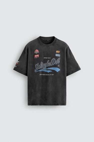 T-SHIRT WITH LOGO GRAPHICS - Dark anthracite by Zara