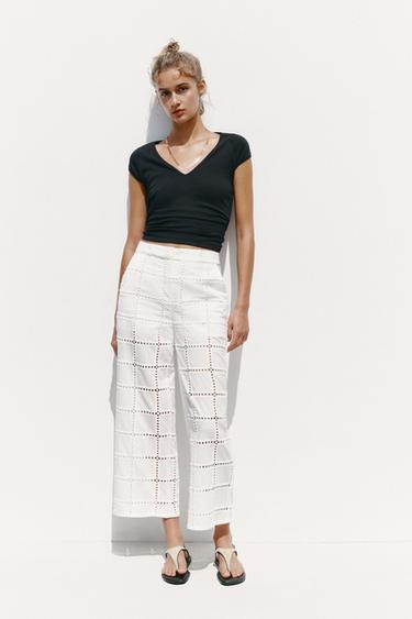 CULOTTE TROUSERS WITH CUTWORK EMBROIDERY - White by Zara
