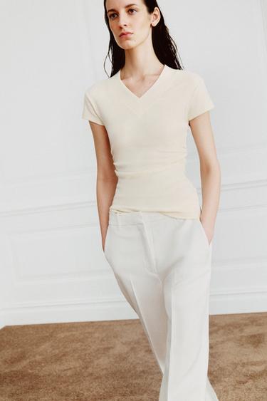 DRAPED LINEN BLEND T-SHIRT - Ecru by Zara