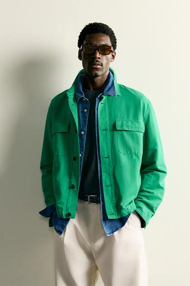 COTTON/LINEN REGULAR FIT OVERSHIRT - Green by Zara