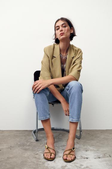 HEELED SANDALS WITH STRAPS AND METAL DETAIL - Khaki Green by Zara