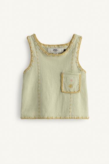 LIMITED EDITION KNIT TOP WITH CONTRAST EMBROIDERY - Sea green by Zara