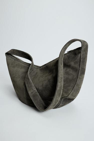 LEATHER SHOULDER BAG - Grey by Zara