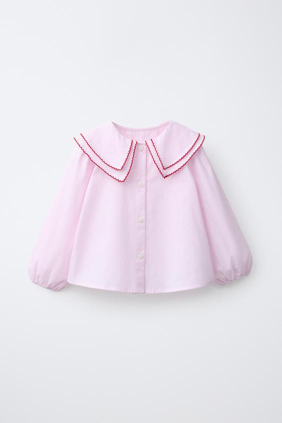 STRIPED DOUBLE-COLLAR SHIRT - Pink by Zara - Image 0