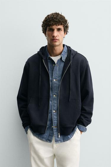 ZIP-UP HOODIE - Navy blue by Zara