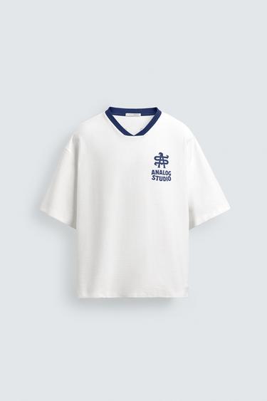 RELAXED FIT TERRY CLOTH SWEATSHIRT WITH CONTRAST PRINT - Oyster-white by Zara