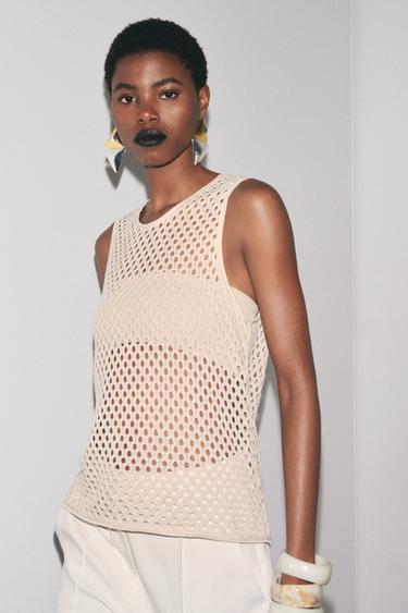 SLEEVELESS KNITTED TOP - Ecru by Zara - Image 0