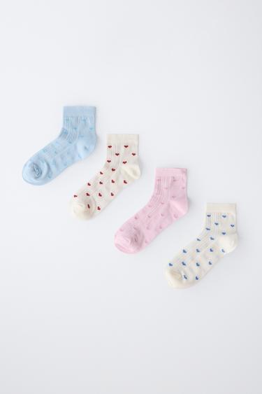 FOUR-PACK OF HEART ANKLE SOCKS - White by Zara