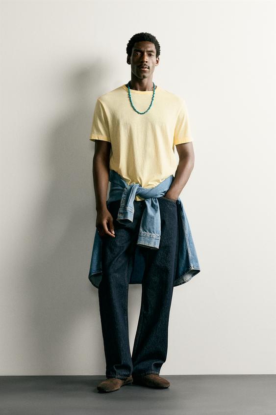 LIGHTWEIGHT REGULAR FIT T-SHIRT - Yellow by Zara - Image 0