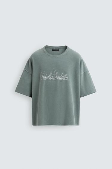 SPRAY PRINTED KNIT T-SHIRT - washed green by Zara