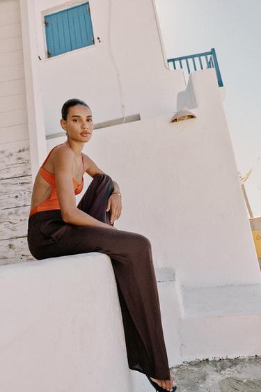 FLOWING WIDE-LEG TROUSERS - Brown by Zara