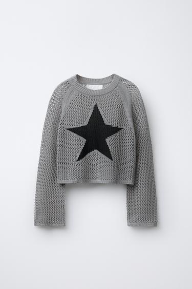 STAR MESH SWEATER - Mid-grey by Zara