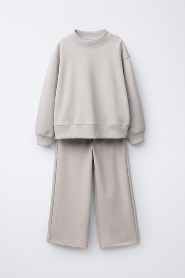 INTERLOCK SWEATSHIRT AND WIDE-LEG TROUSERS SET - Ice by Zara