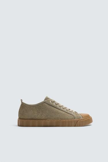 LEATHER TRAINERS WITH CONTRAST SOLE - Sea green by Zara