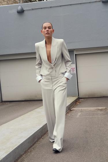 CROPPED BLAZER WITH CONTRAST CUFFS - Light grey by Zara - Image 0