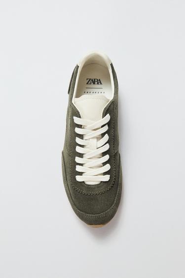 CONTRAST SPLIT SUEDE SPORTS SHOES - Khaki Green by Zara