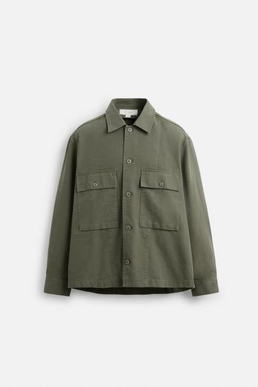 WASHED CANVAS OVERSHIRT - mid khaki by Zara