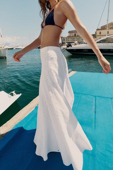 CUTWORK EMBROIDERY MIDI SKIRT - White by Zara