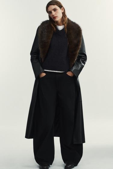 FAUX LEATHER COAT WITH DETACHABLE COLLAR - Black by Zara