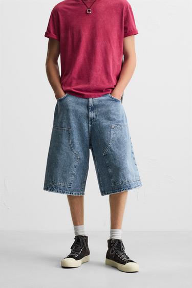 OVERSIZED FIT DENIM BERMUDA SHORTS - Mid-blue by Zara