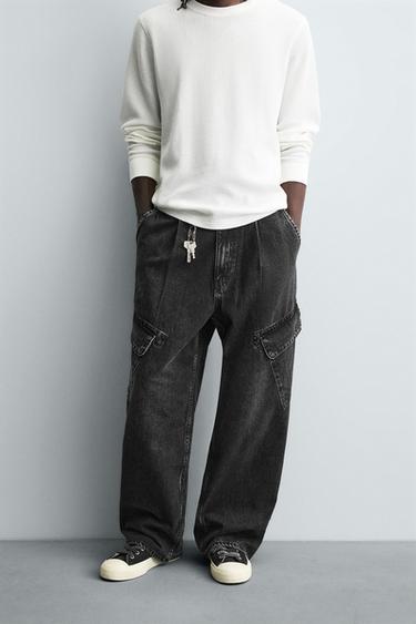 BAGGY FIT CARGO JEANS - Charcoal by Zara
