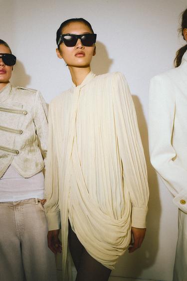 ZW COLLECTION LIMITED EDITION DRAPED BLOUSE WITH SHOULDER PADS - Ivory by Zara