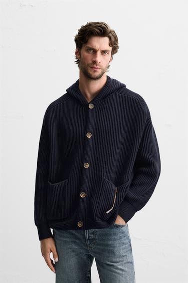 PURL KNIT HOODED CARDIGAN - Navy blue by Zara