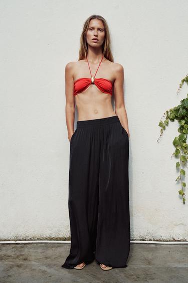 FLOWING WIDE-LEG TROUSERS - Black by Zara