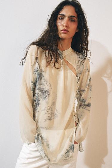 ZW COLLECTION PRINTED BUTTON-UP SHIRT - Ecru by Zara