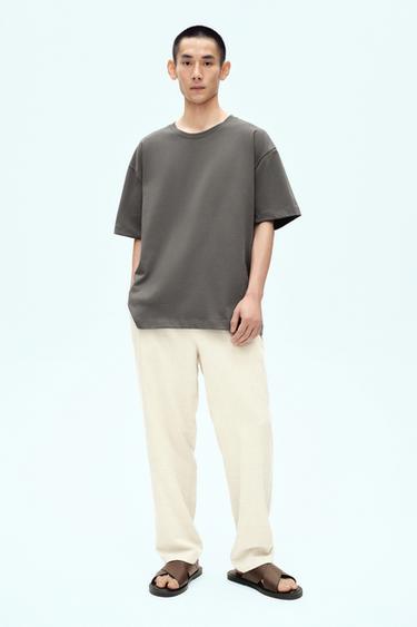COTTON-LINEN RELAXED FIT TROUSERS - Light beige by Zara