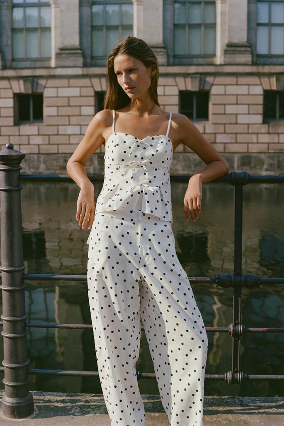 POLKA DOT PEPLUM TOP - Blue/White by Zara - Image 0