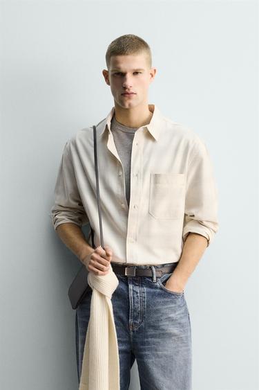 CHECK SHIRT WITH POCKET - White / Grey by Zara