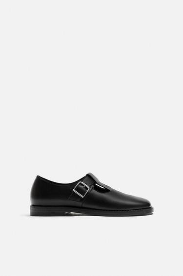 LEATHER BUCKLE SHOES - Black by Zara