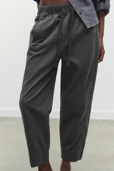 COTTON TROUSERS WITH ELASTICATED WAIST - Grey by Zara