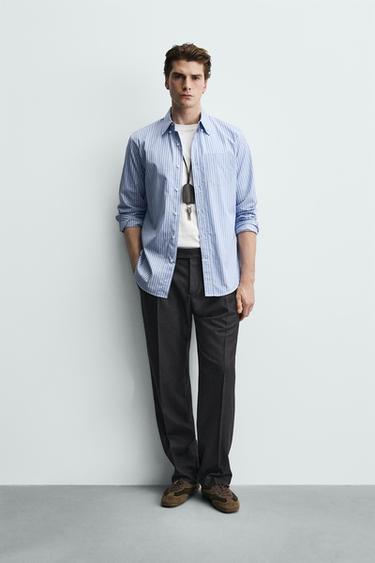 REGULAR FIT STRIPED SHIRT - White / Sky blue by Zara