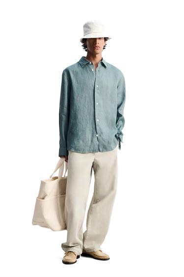 100% HEMP SHIRT - Blue / Grey by Zara