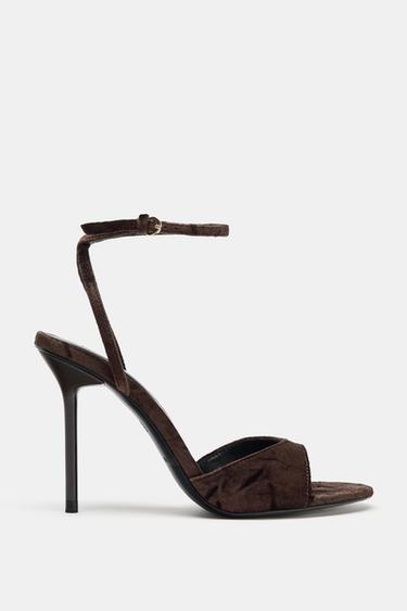 VELVET-EFFECT HEELED SANDALS - Brown by Zara