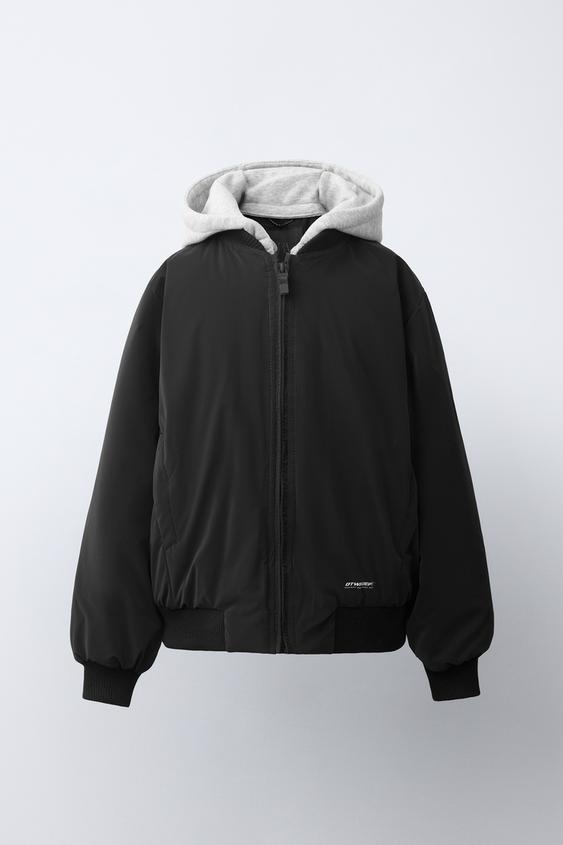 RUBBERISED BOMBER JACKET WITH DETACHABLE HOOD - Black by Zara - Image 0