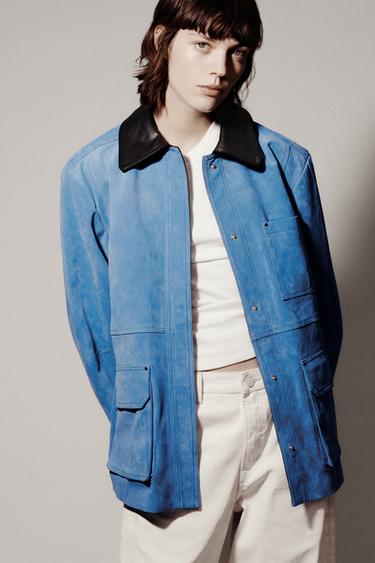 OVERSIZED SUEDE CONTRAST JACKET - Intense blue by Zara