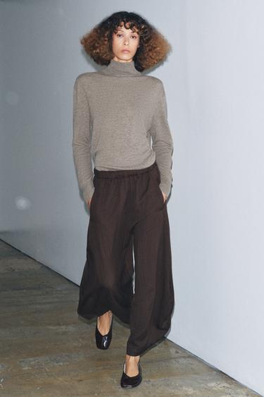 ZW COLLECTION TEXTURED VOLUME TROUSERS - Brown by Zara