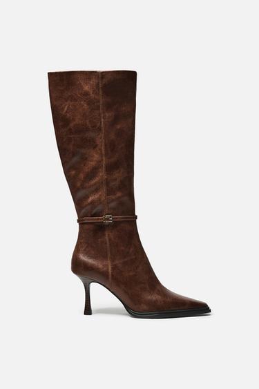 STILETTO HEEL BOOTS - Chocolate Brown by Zara