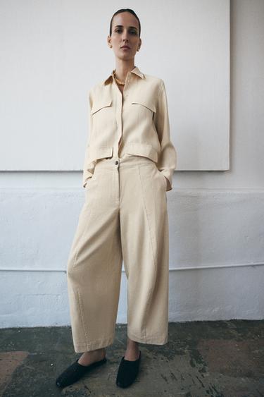 ZW COLLECTION BARREL CORDUROY TROUSERS - Ecru by Zara