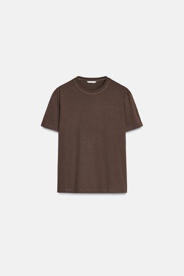 BASIC COTTON T-SHIRT - Brown by Zara