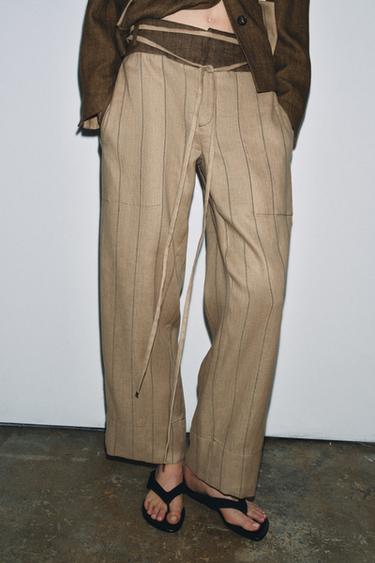 ZW COLLECTION COMBINED LINEN TROUSERS - Mid-camel by Zara