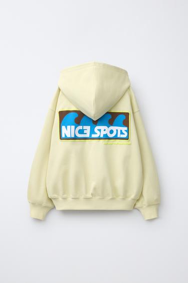 PRINTED ZIP-UP HOODIE - Light yellow by Zara