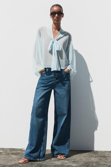 SEMI-SHEER KNITTED BLOUSE - Sky blue by Zara - Image 0