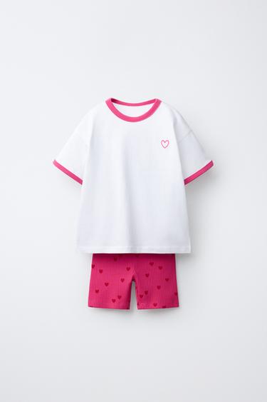 HEART CYCLING T-SHIRT AND LEGGINGS SET - White by Zara