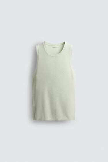 TEXTURED KNIT TANK TOP - Light blue by Zara
