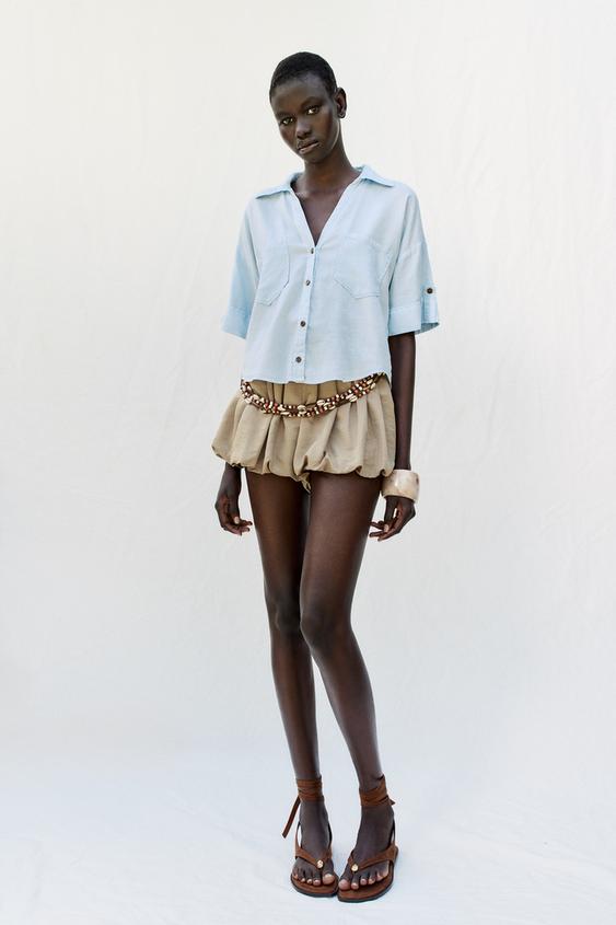SHORT LINEN BLEND SHIRT - Sky blue by Zara - Image 0
