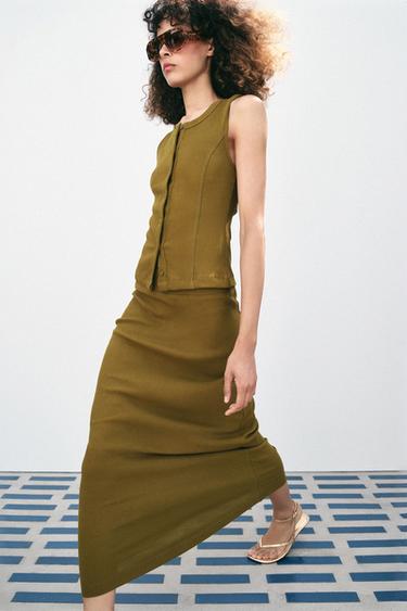 STRAIGHT RIBBED SKIRT - Olive green by Zara